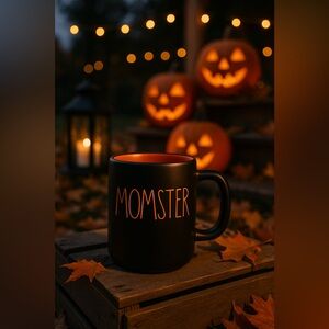 Rae Dunn MOMSTER Mug Black Orange Halloween Coffee Cup Artisan NWT
